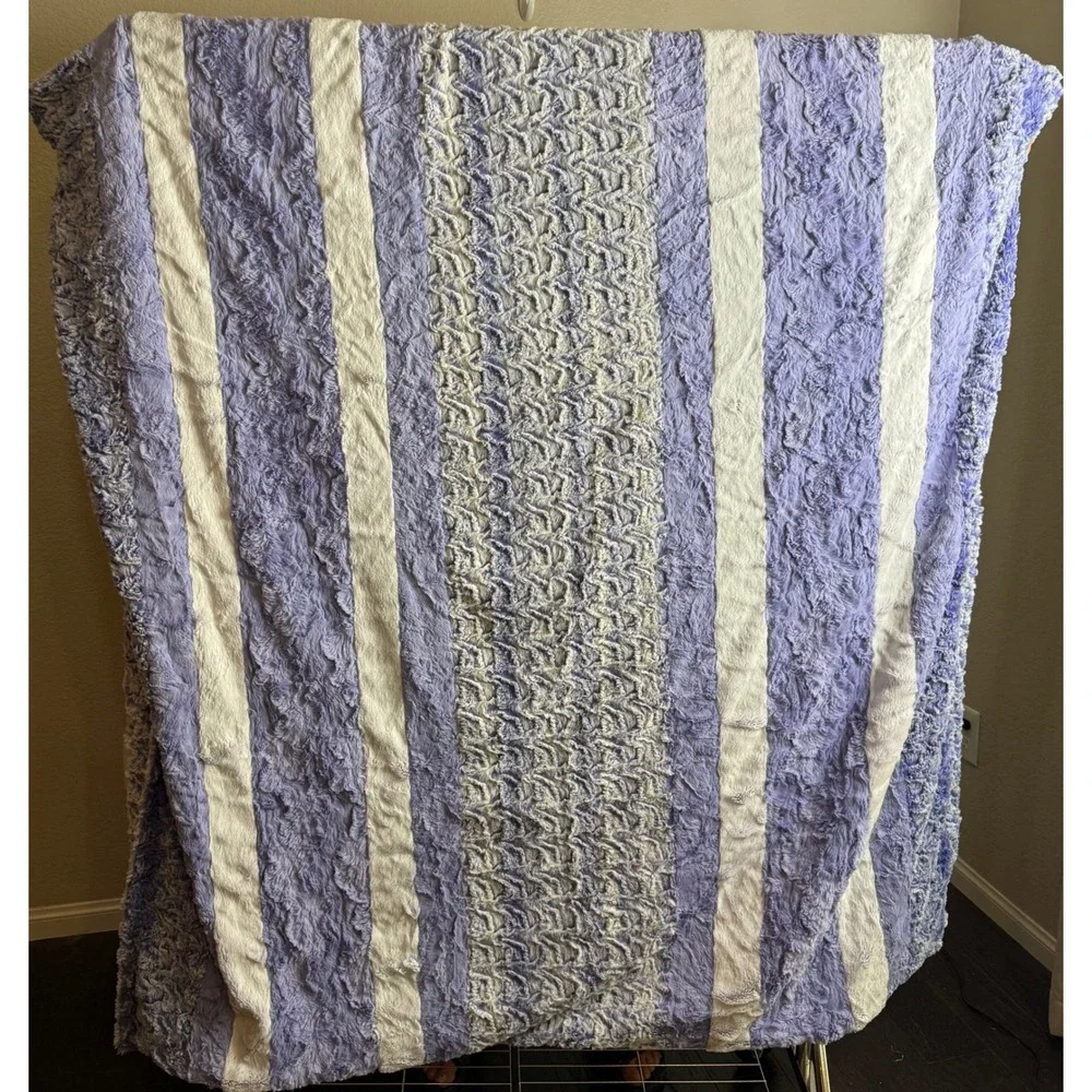 Sew Sweet Minky Designs 80x57  Throw Blanket Purple Striped Luxury Plush USA